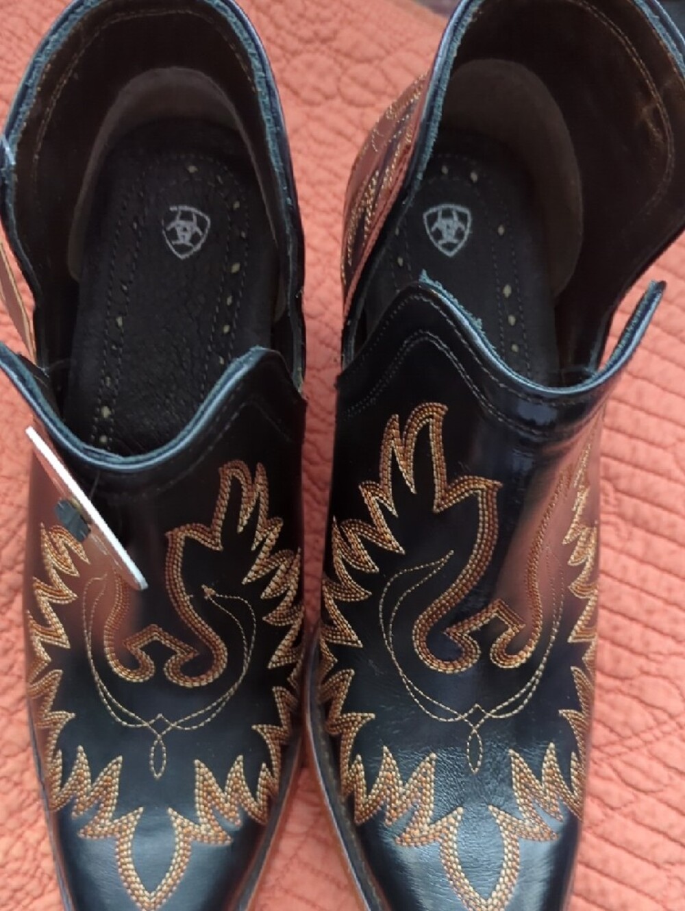 Ariat Dixon X Toe Western Ankle Boots with Gold Stitch Accents in Brooklyn Black - Picture 2 of 6